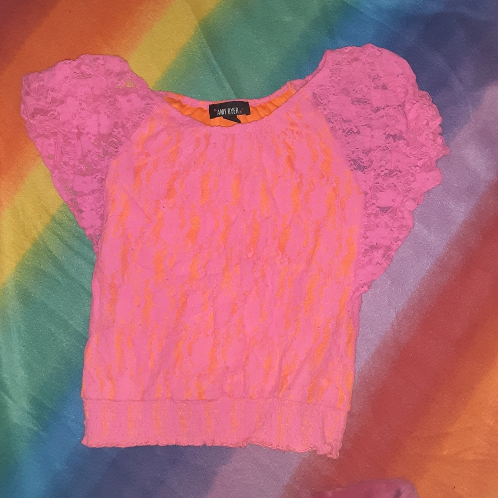 L Amy Byer pink lacy tee